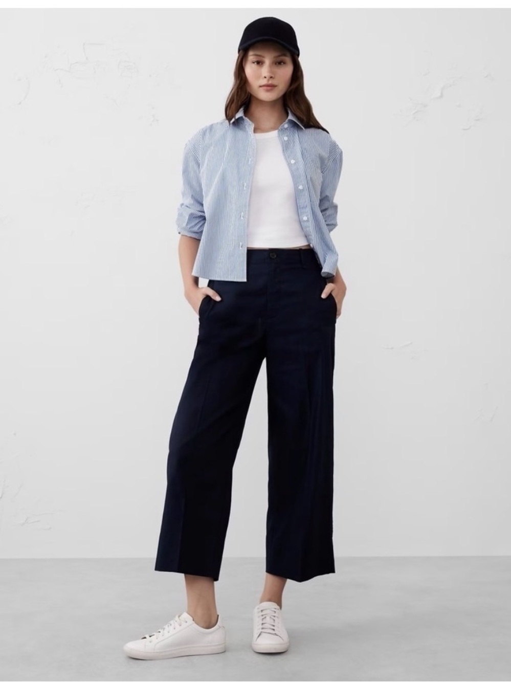 Banana Republic Navy Wide-Leg Crop Pants OLIVE